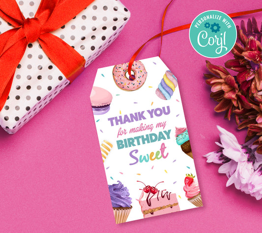 Sweet one Favor Tag, Birthday Editable Favor Tag, DIY Editable Thank You Tag, Favor Tags, Edit yourself, Corjl - 0165