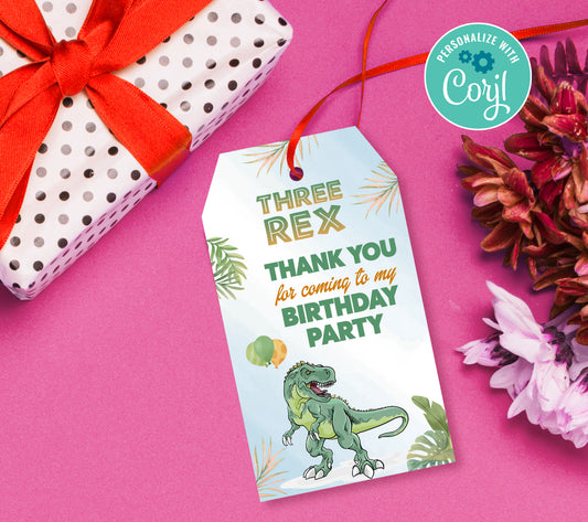 Three Rex Favor Tag, Birthday Editable Favor Tag, DIY Editable Thank You Tag, Favor Tags, Edit yourself, Corjl - 0285