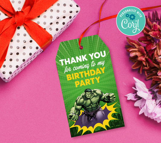 Hulk Favor Tag, Birthday Editable Favor Tag, DIY Editable Thank You Tag, Favor Tags, Edit yourself, Corjl - 0156