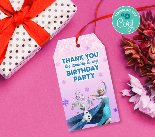 Frozen Favor Tag, Birthday Editable Favor Tag, DIY Editable Thank You Tag, Favor Tags, Edit yourself, Corjl - 0091