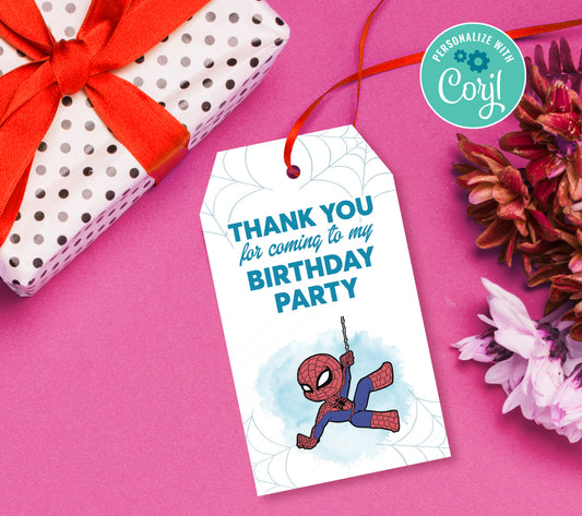 Spiderman Favor Tag, Birthday Editable Favor Tag, DIY Editable Thank You Tag, Favor Tags, Edit yourself, Corjl - 0096