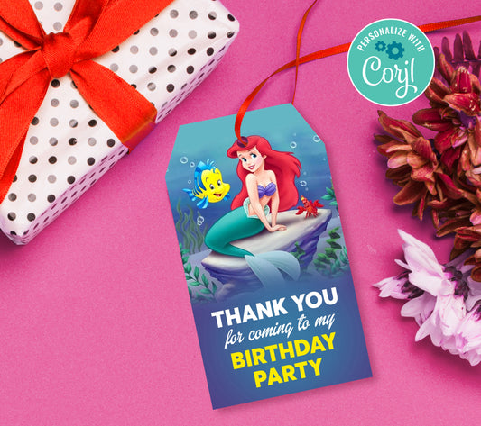 Mermaid Favor Tag, Birthday Editable Favor Tag, DIY Editable Thank You Tag, Favor Tags, Edit yourself, Corjl - 0146