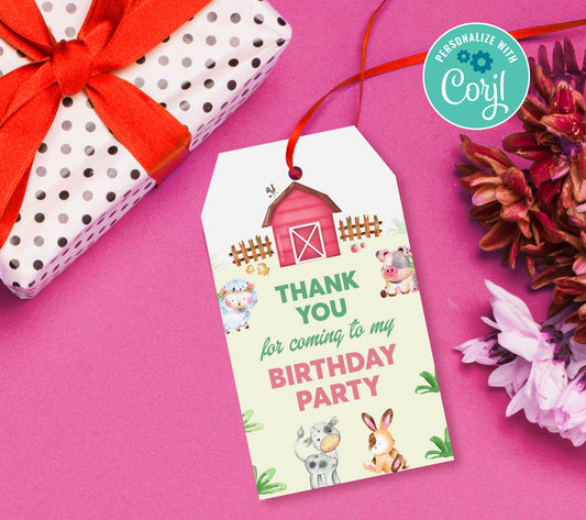 Farm Favor Tag, Birthday Editable Favor Tag, DIY Editable Thank You Tag, Favor Tags, Edit yourself, Corjl - 0270