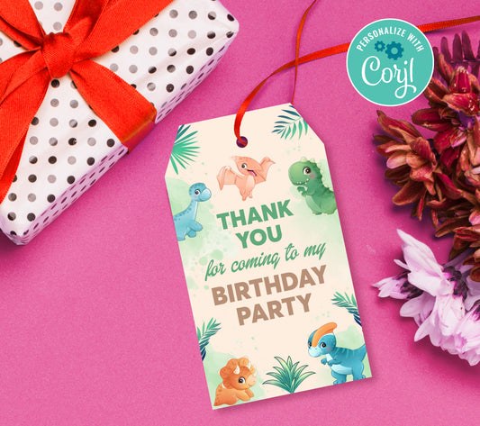 Baby Dino Favor Tag, Birthday Editable Favor Tag, DIY Editable Thank You Tag, Favor Tags, Edit yourself, Corjl - 0278