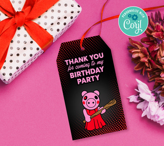Piggy Roblox Favor Tag, Birthday Editable Favor Tag, DIY Editable Thank You Tag, Favor Tags, Edit yourself, Corjl - 0106