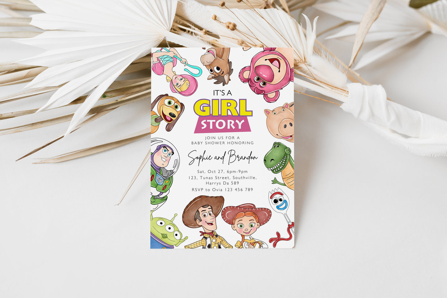 It’s a Girl Story Baby Shower Invitation, Toy Story Digital and Printable Invite, Editable Template, Evite, 0641