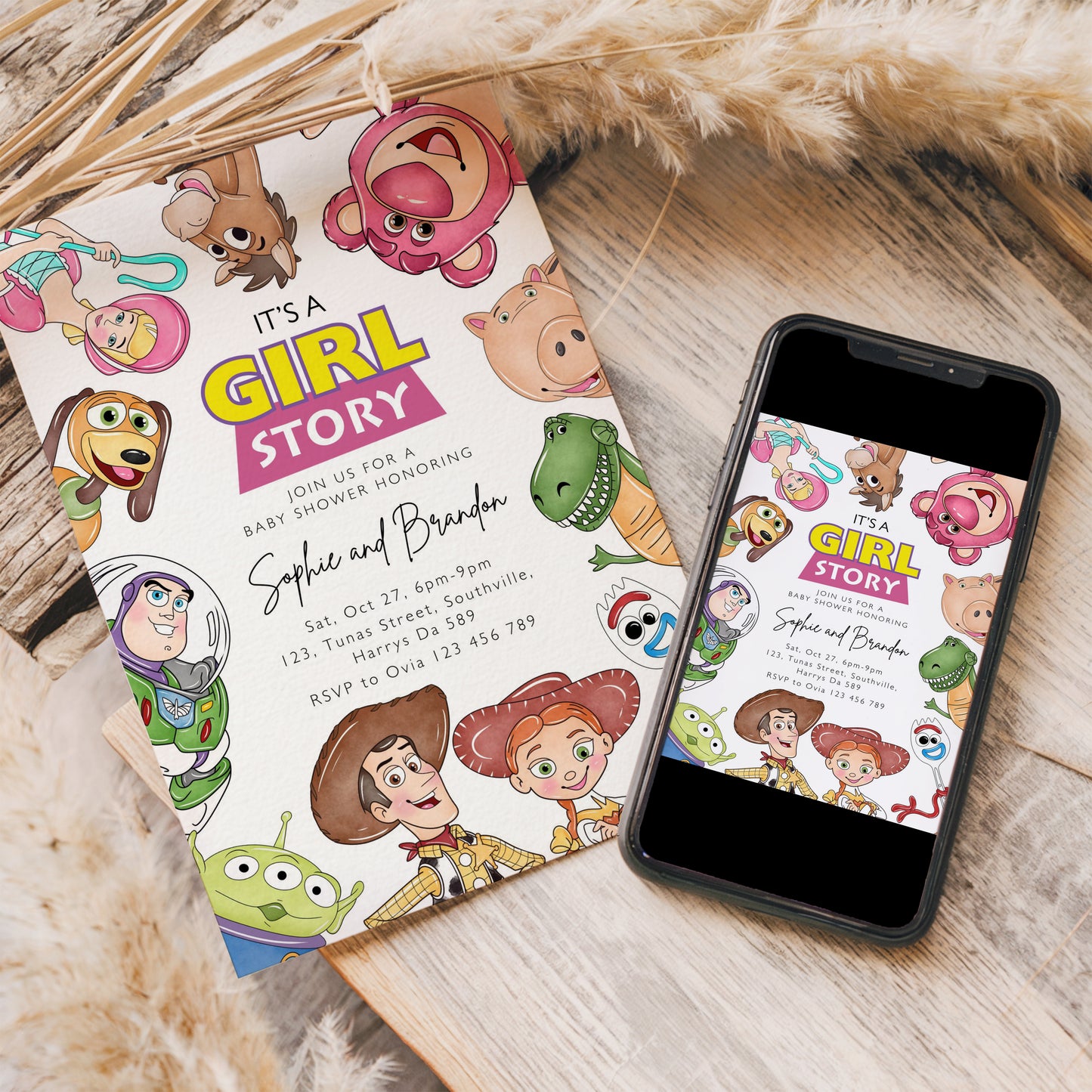 It’s a Girl Story Baby Shower Invitation, Toy Story Digital and Printable Invite, Editable Template, Evite, 0641