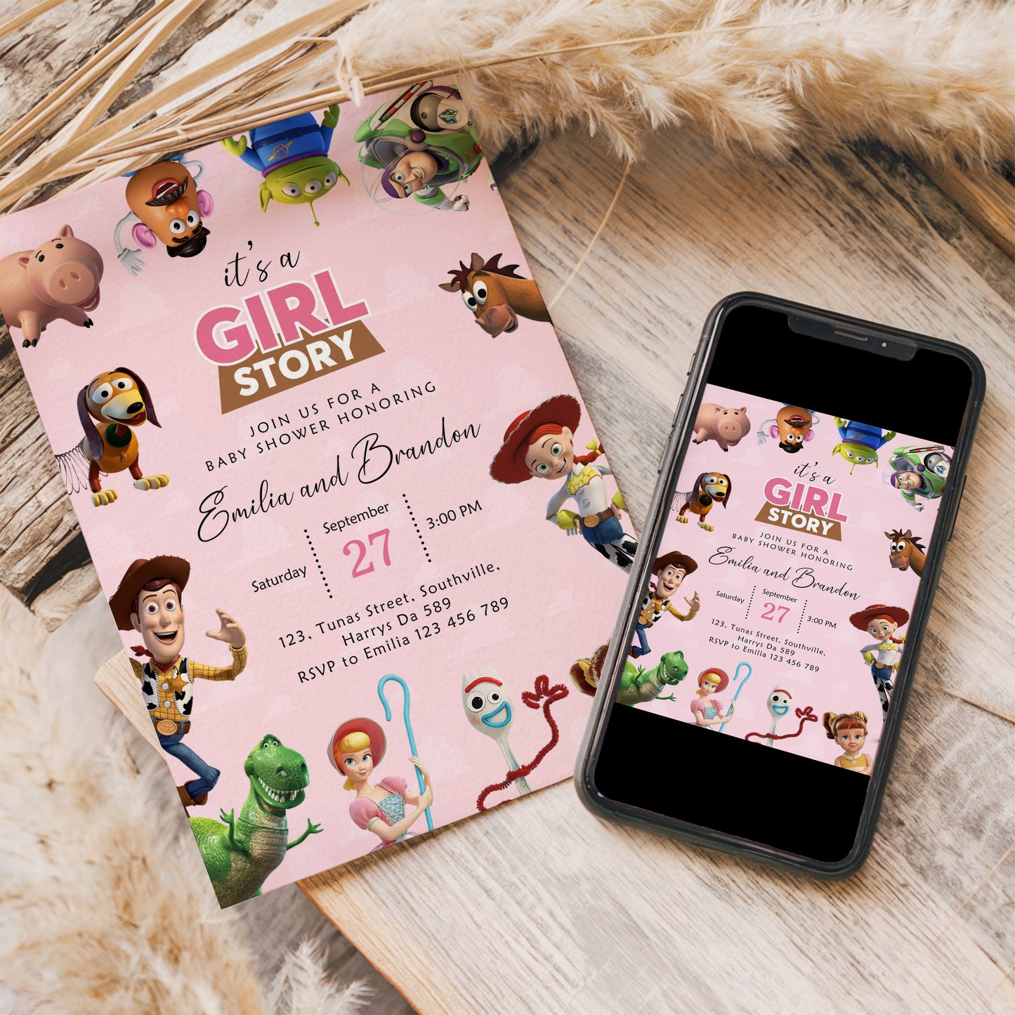 It’s a Girl Story Baby Shower Invitation, Toy Story Digital and Printable Invite, Editable Template, Evite, 0642