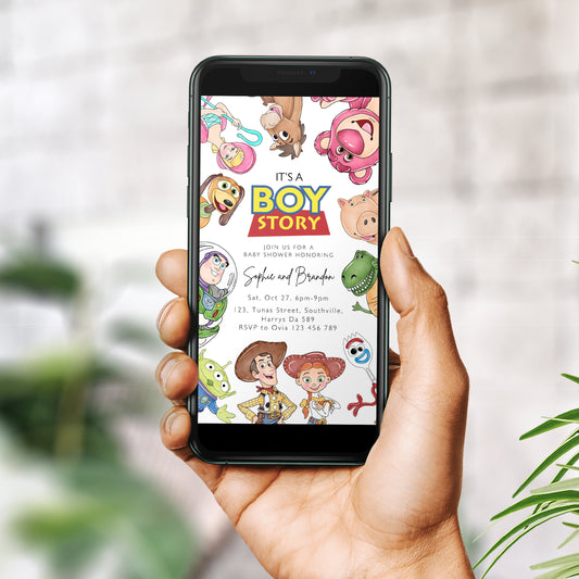 It’s a Boy Story Baby Shower Invitation, Evite, Phone Invitation, Mobile Invite, Toy Story Digital and Editable Invite, Canva Template, 0627