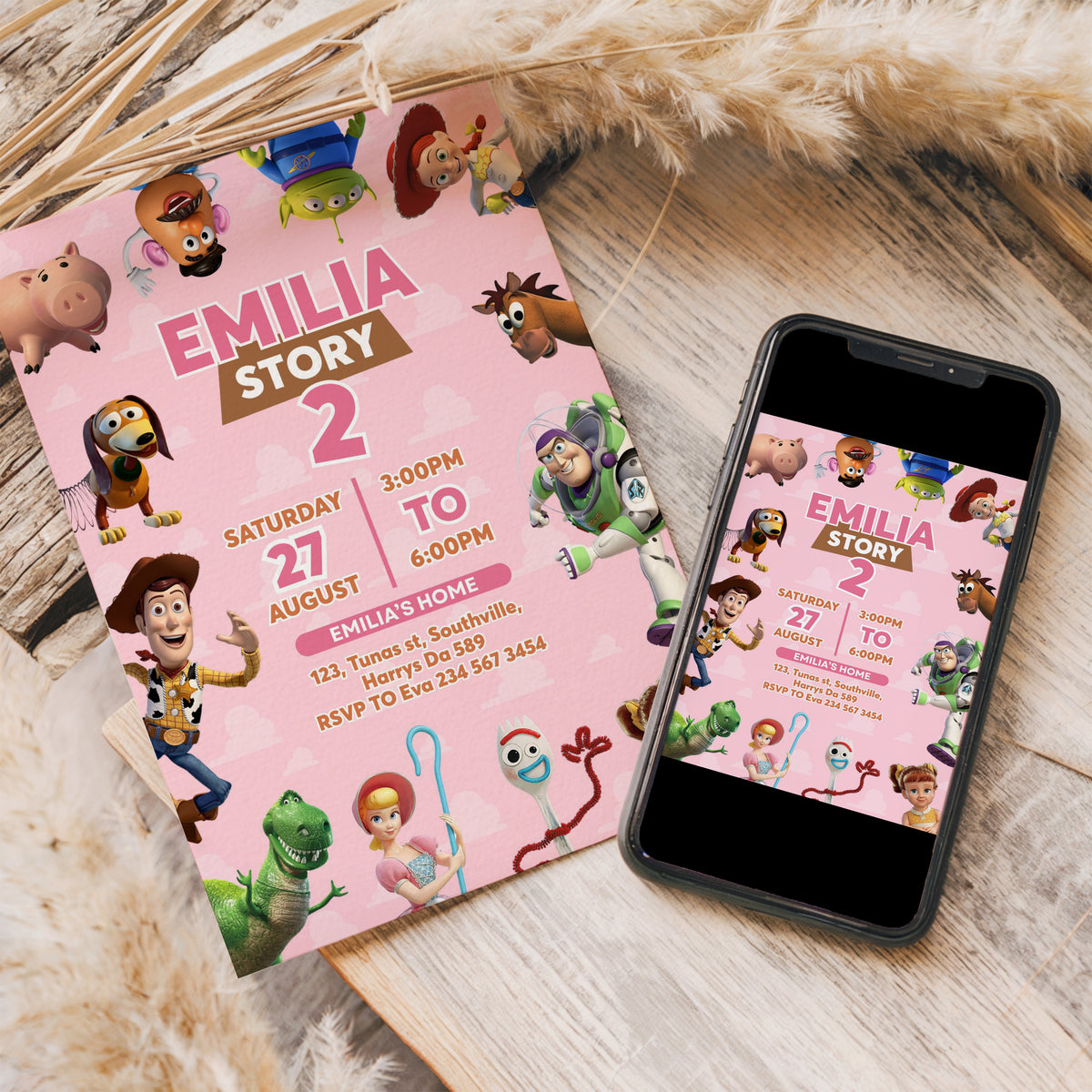 Toy Story Birthday Invitation Template, Printable Invitation, Girl Birthday, Evite, Digital Invite, Edit yourself 0335