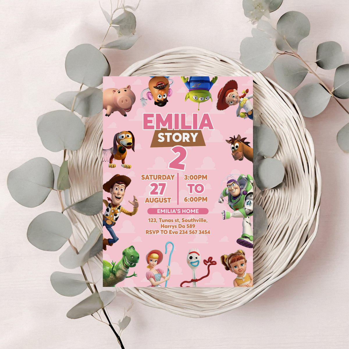Toy Story Birthday Invitation Template, Printable Invitation, Girl Birthday, Evite, Digital Invite, Edit yourself 0335