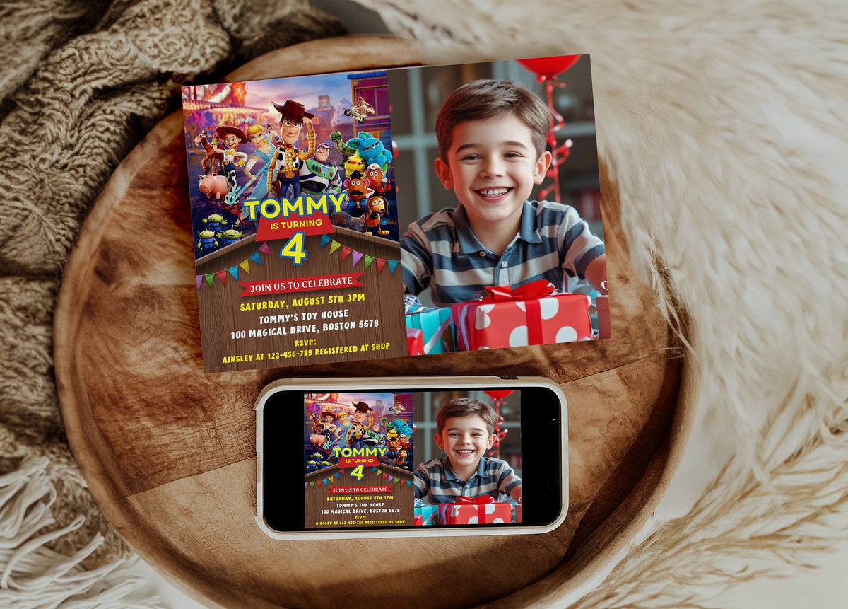 Toy Story Photo Birthday Invitation Template, Printable Photo Invitation, Boy Birthday, Evite, Digital Invite, 0011