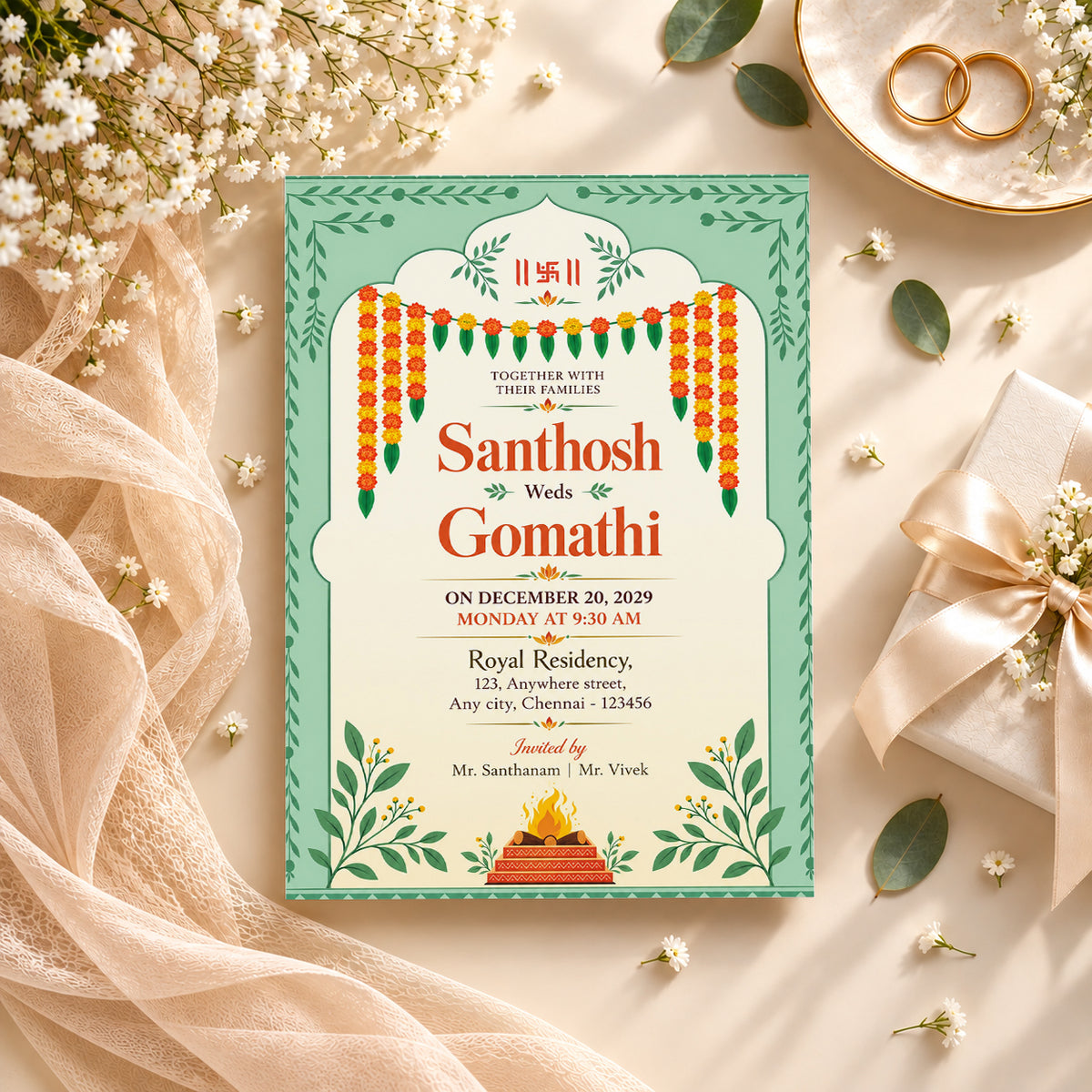 Traditional Green Wedding Invitation | Digital & Printed