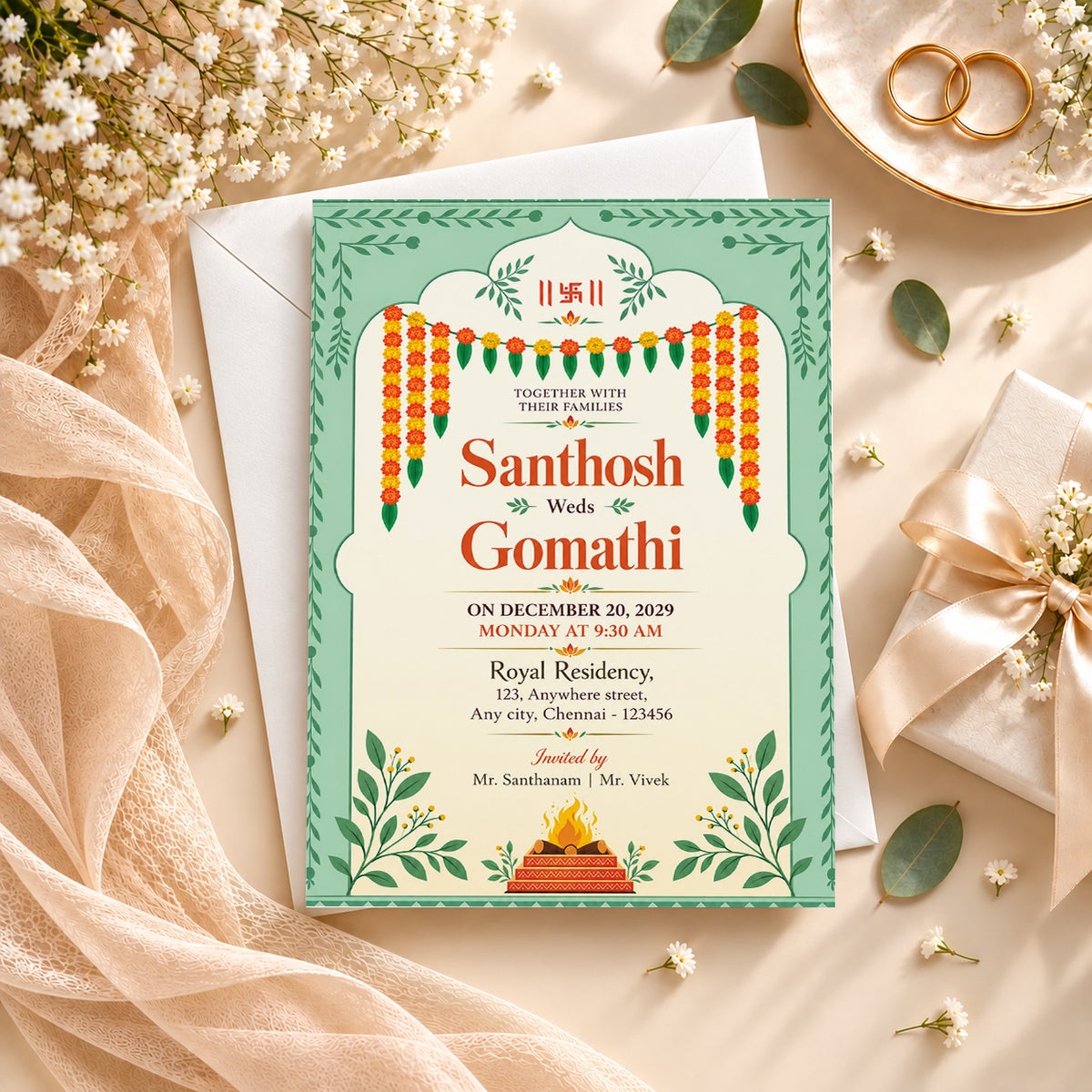 Traditional Green Wedding Invitation | Digital & Printed