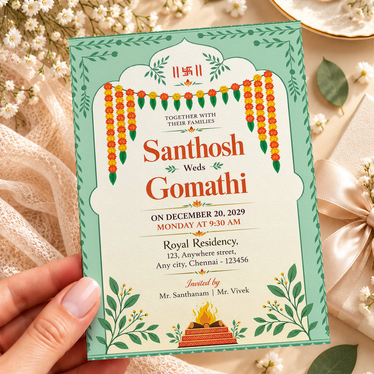 Traditional Green Wedding Invitation | Digital & Printed