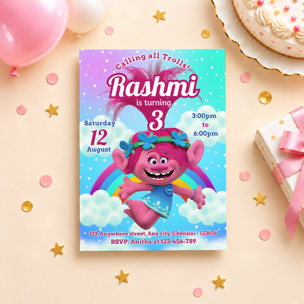 Trolls Birthday Invitation | Digital & Printed