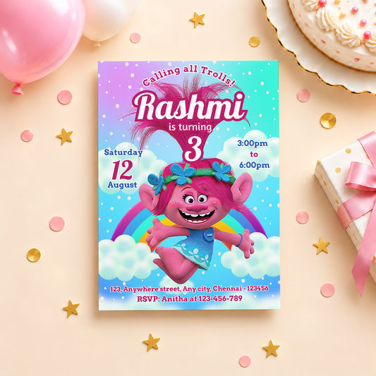 Trolls Birthday Invitation | Digital & Printed