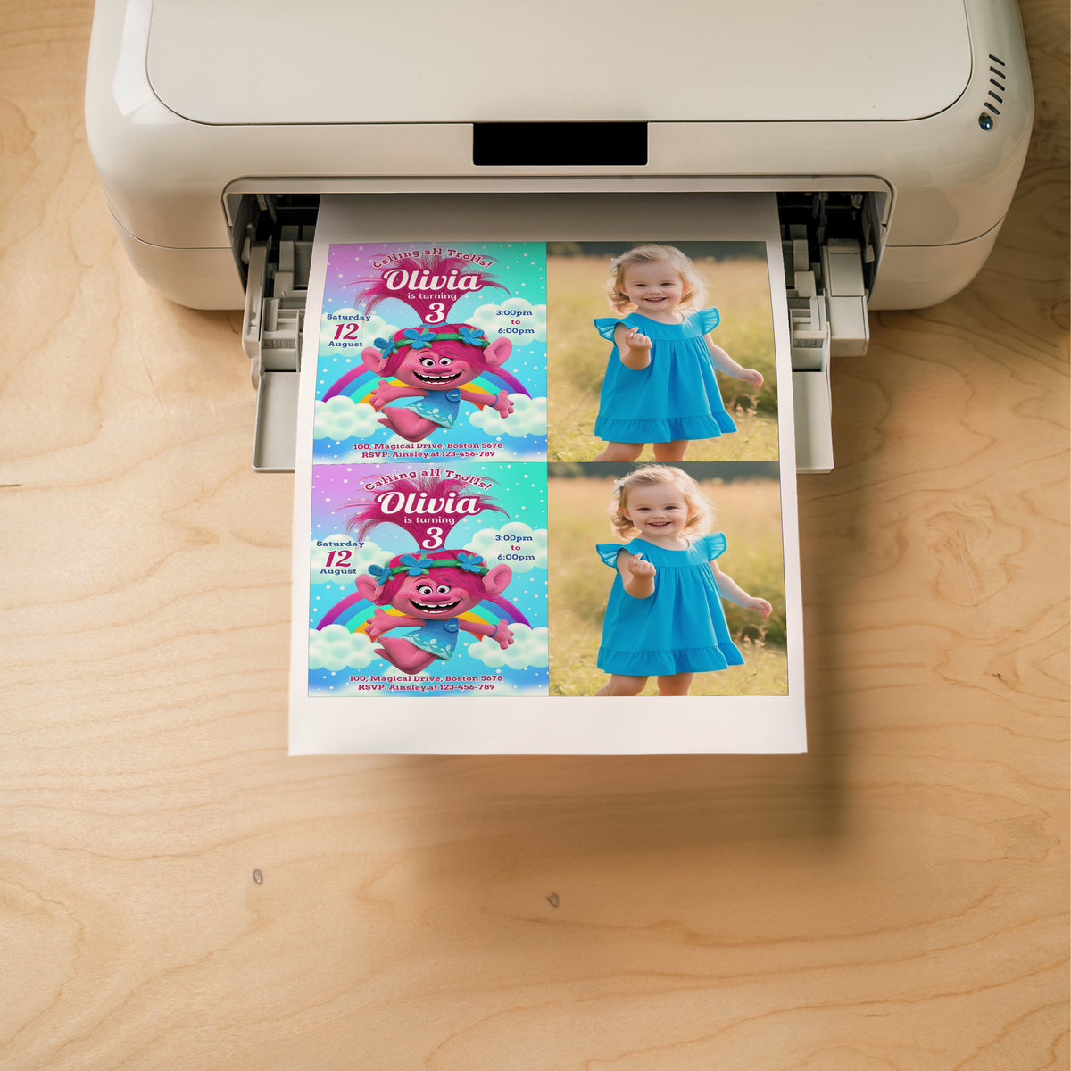 Trolls Photo Birthday Invitation Template Printable, Trolls Birthday Invitation, kids Editable invitation, Trolls Party, Evite, Digital Invite, SMS Text, 0006