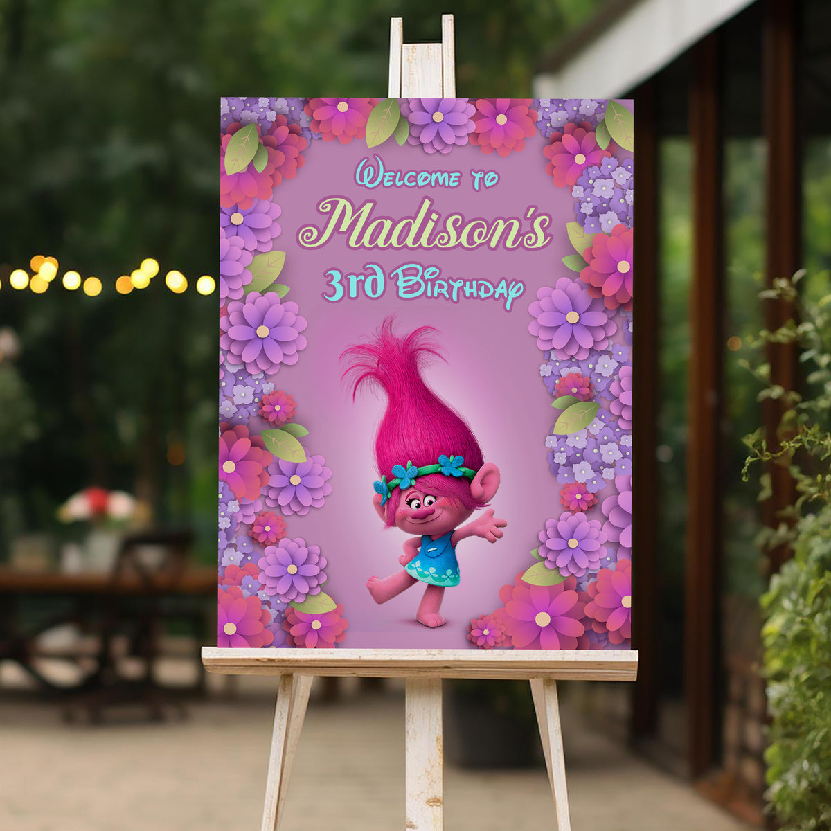 Trolls Welcome Sign, Printable Sign Board, Girl Birthday, Digital Download, Edit yourself, Corjl 0142