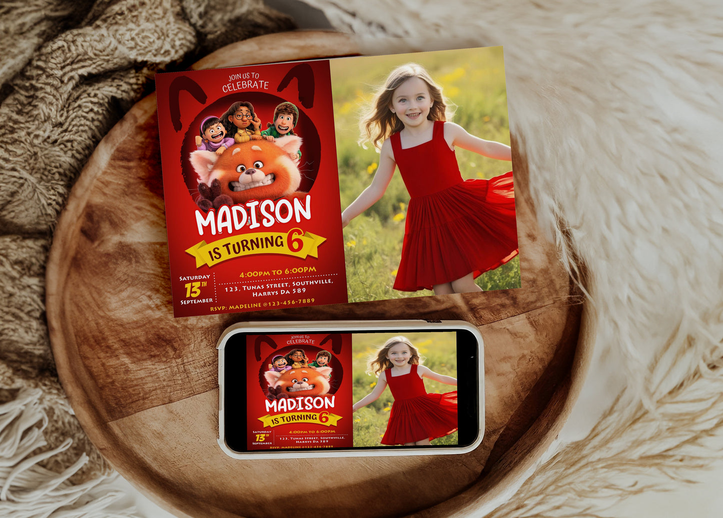 Turning Red Photo Birthday Invitation Template, Printable Photo Invitation, Girl Birthday, Evite, Digital Invite, 0007