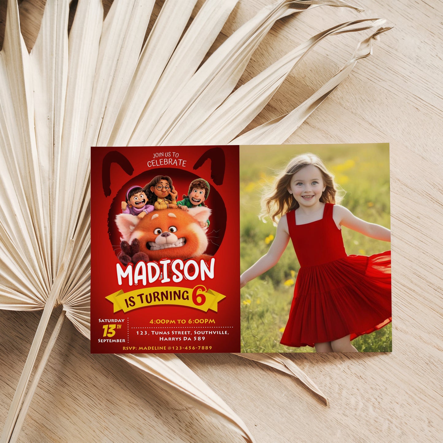 Turning Red Photo Birthday Invitation Template, Printable Photo Invitation, Girl Birthday, Evite, Digital Invite, 0007