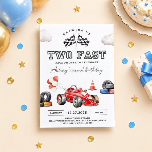 Two Fast 2nd Birthday Invitation | Digital & Printed