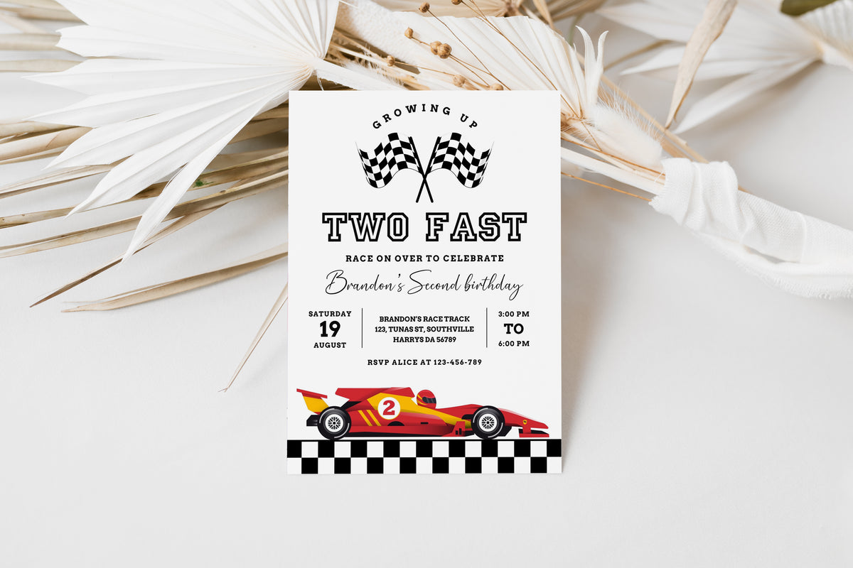Two Fast Birthday Invitation Template, Printable Invitation, Boy Birthday, Evite, Digital Invite 0454