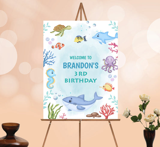 Under the Sea Welcome Sign, Printable Sign Board, Boy Birthday, Digital Download, Edit yourself, Corjl 0279