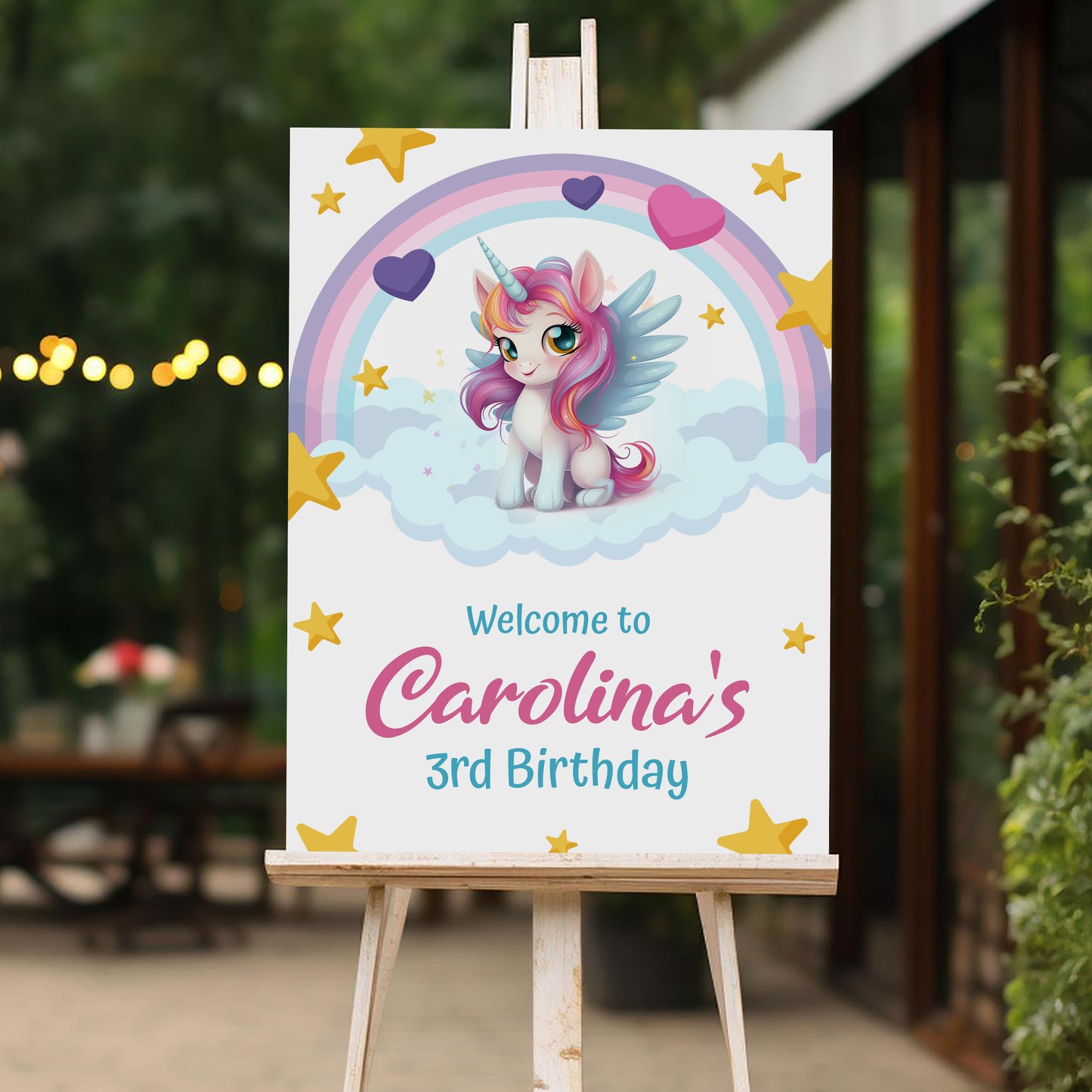 Unicorn Welcome Sign, Printable Sign Board, Girl Birthday, Digital Download, Edit yourself, Corjl 0273