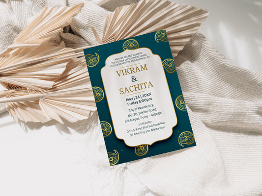 Graceful Green Wedding Invitation Template, Printable Invitation, Evite, Digital Wedding Invite, – W003