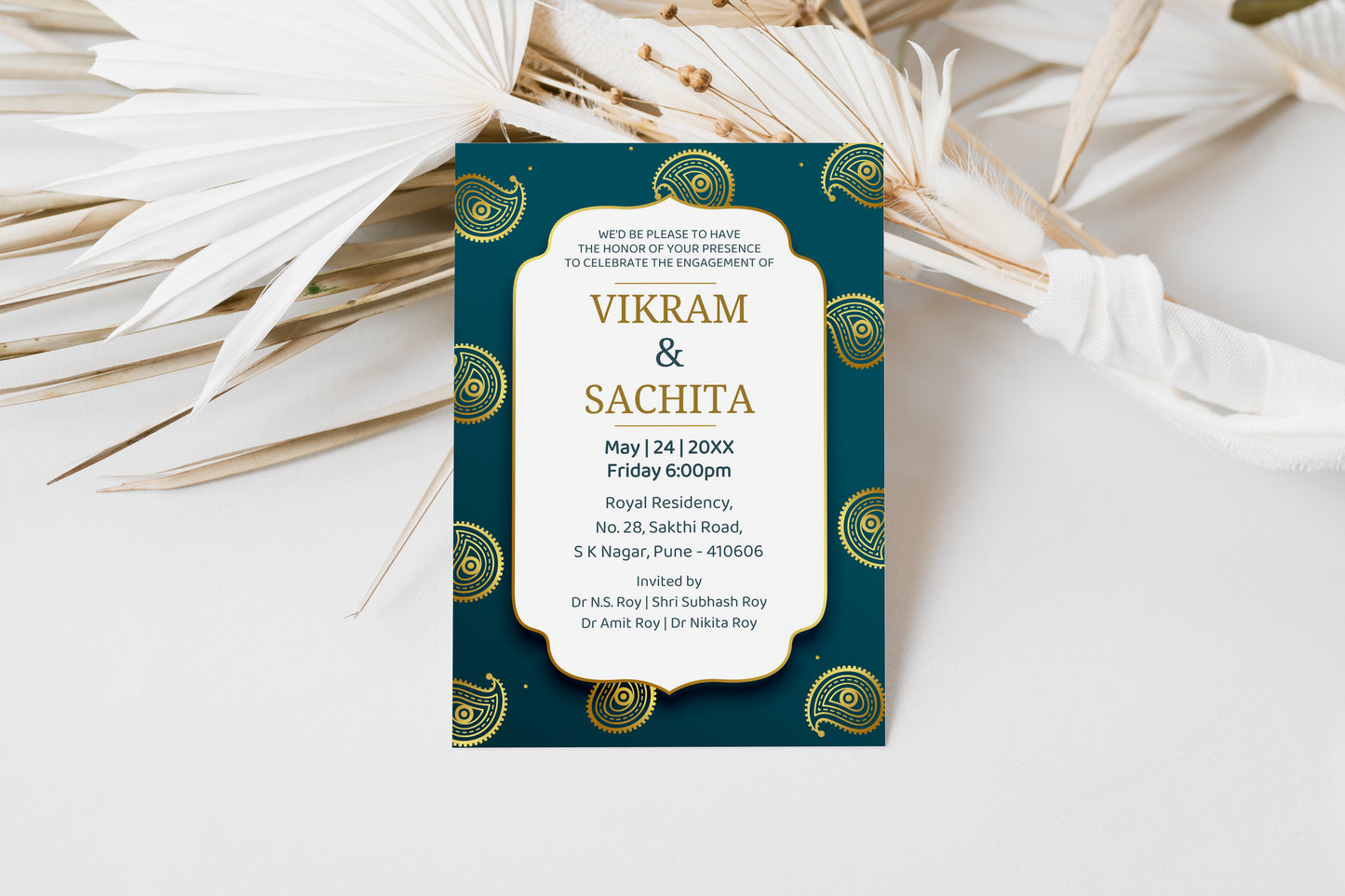 Graceful Green Wedding Invitation Template, Printable Invitation, Evite, Digital Wedding Invite, – W003