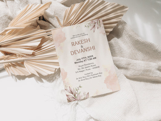 Rustic Floral Wedding Invitation Template, Printable Invitation, Evite, Pink, Digital Wedding Invite, – W004