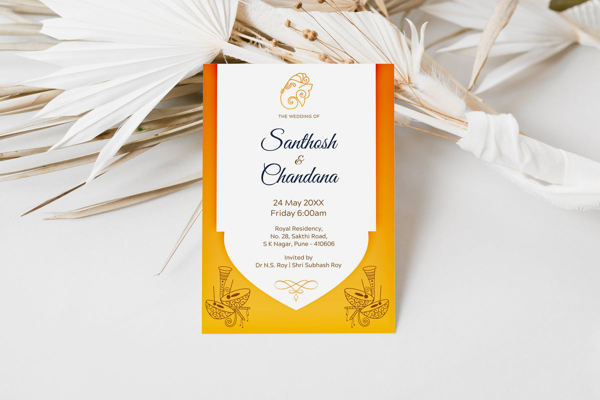 Indian Yellow Wedding Invitation Template, Printable Invitation, Evite, Digital Wedding Invite,  – W020