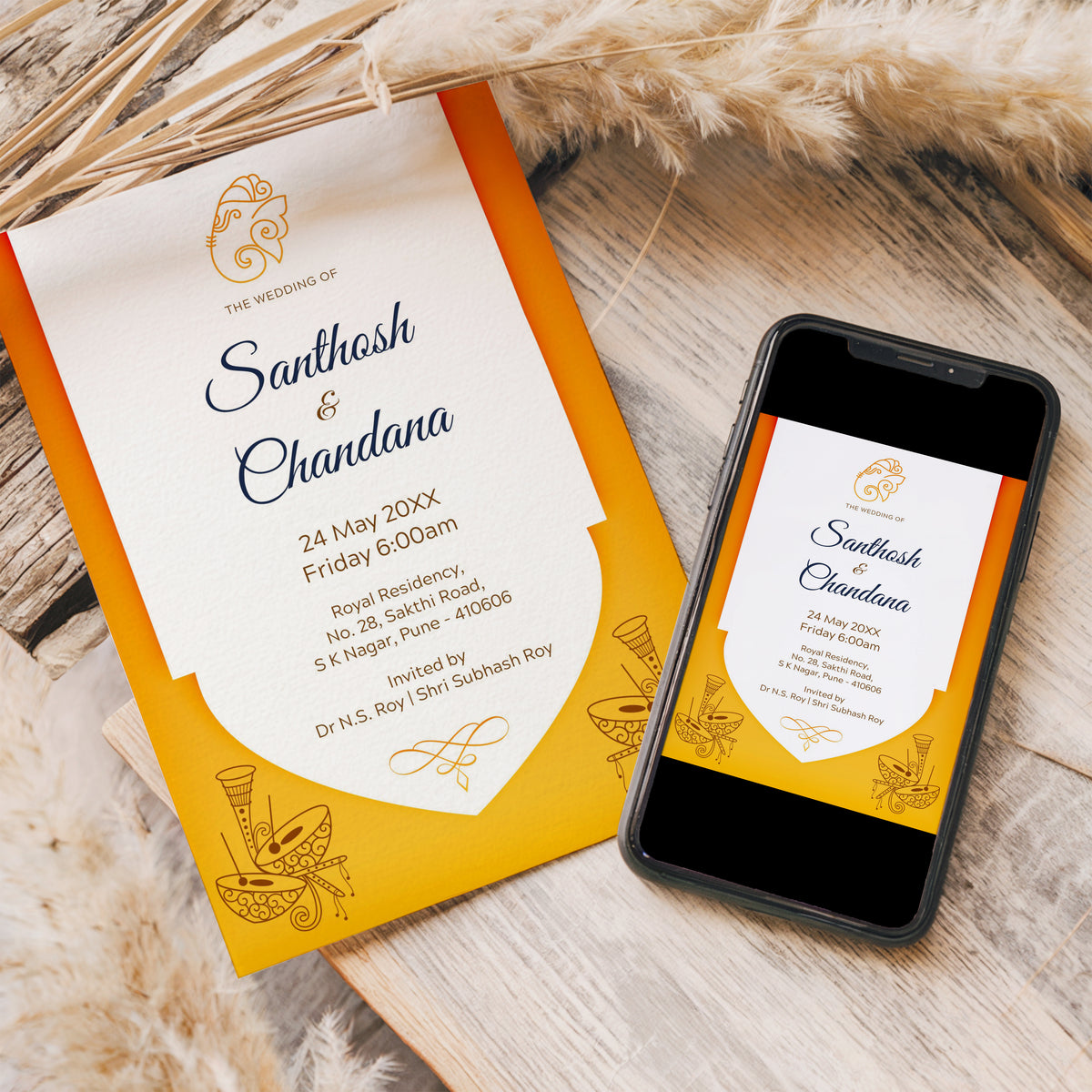 Indian Yellow Wedding Invitation Template, Printable Invitation, Evite, Digital Wedding Invite,  – W020