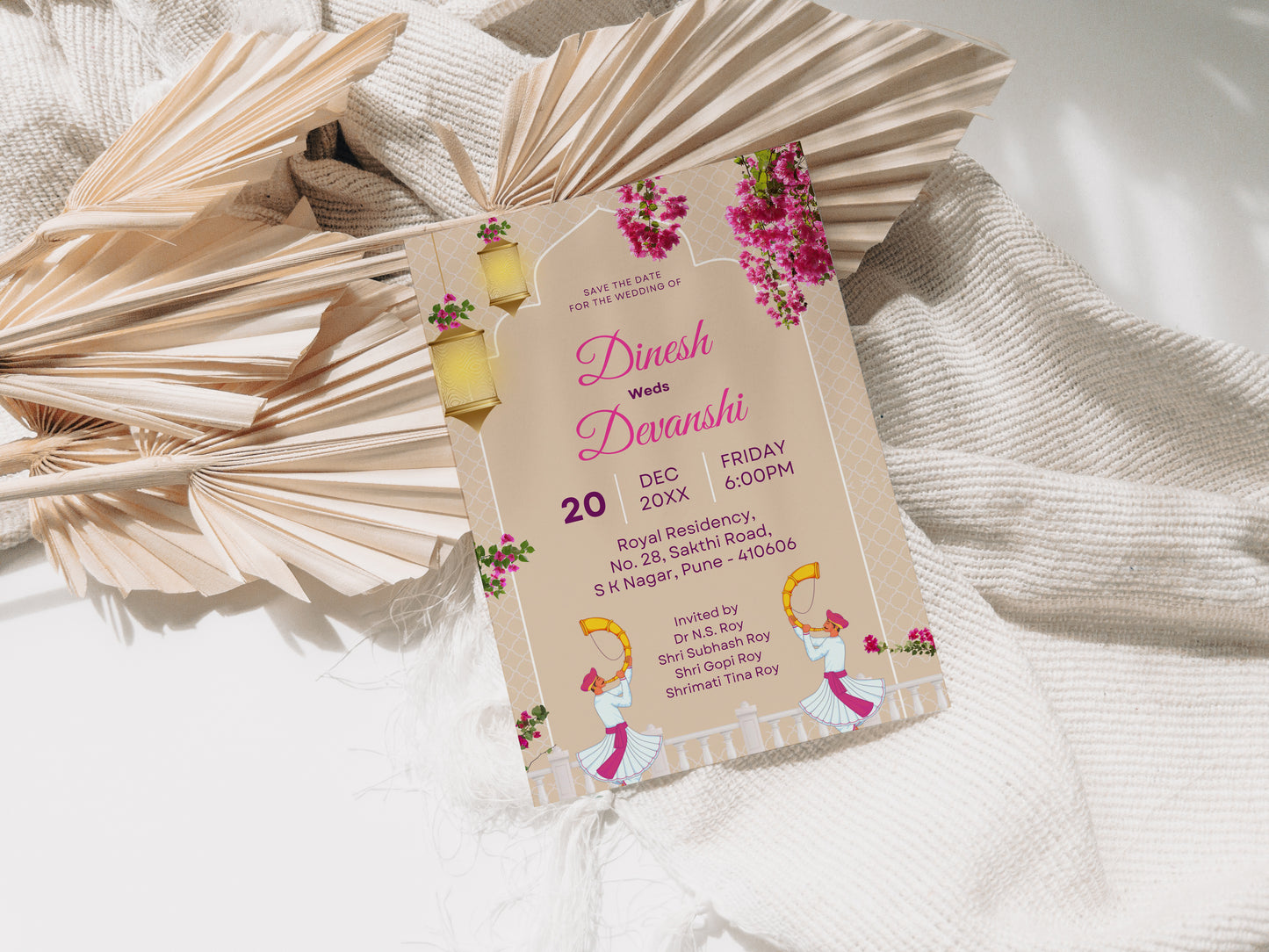 Orchid Red Wedding Invitation Template, Printable Invitation, Evite, Digital Wedding Invite, – W052