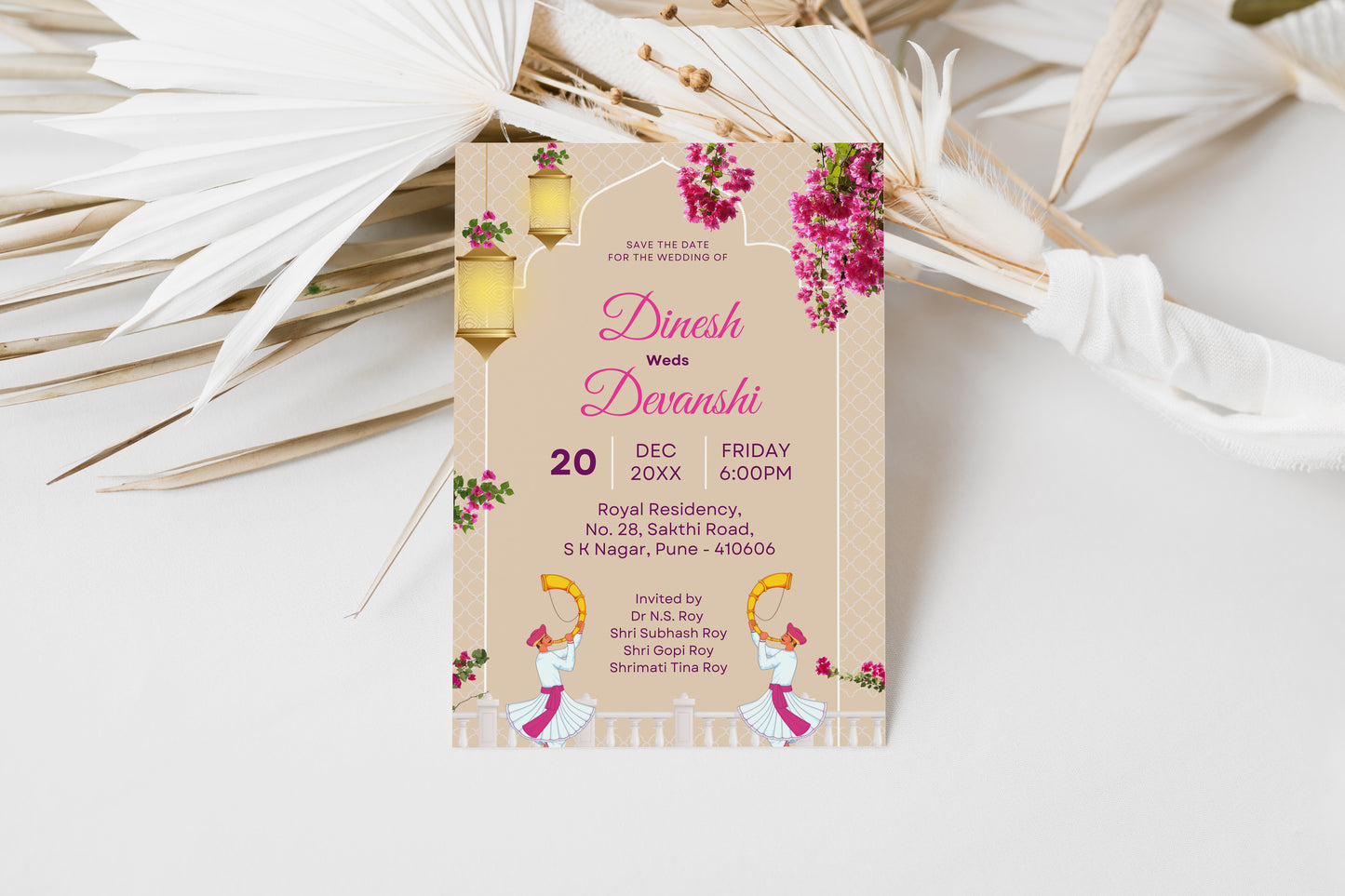 Orchid Red Wedding Invitation Template, Printable Invitation, Evite, Digital Wedding Invite, – W052