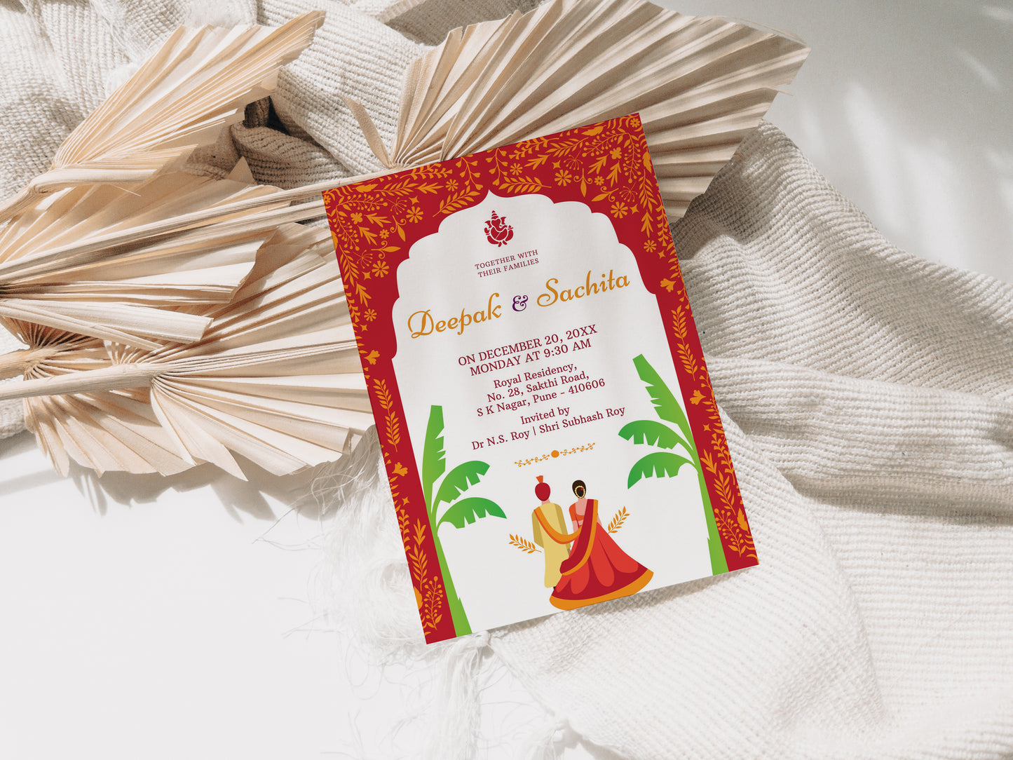 Traditional Red Wedding Invitation Template, Printable Invitation, Evite, Digital Wedding Invite, – W053