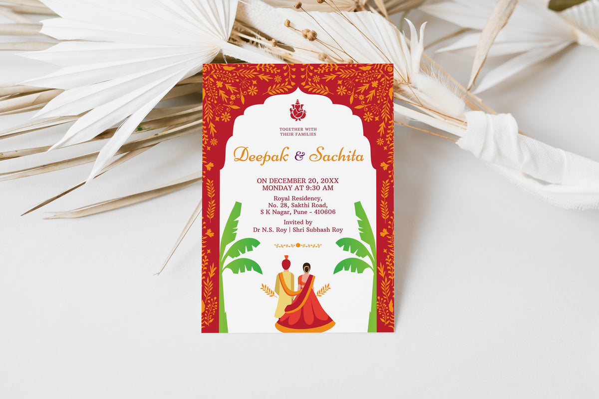 Traditional Red Wedding Invitation Template, Printable Invitation, Evite, Digital Wedding Invite, – W053