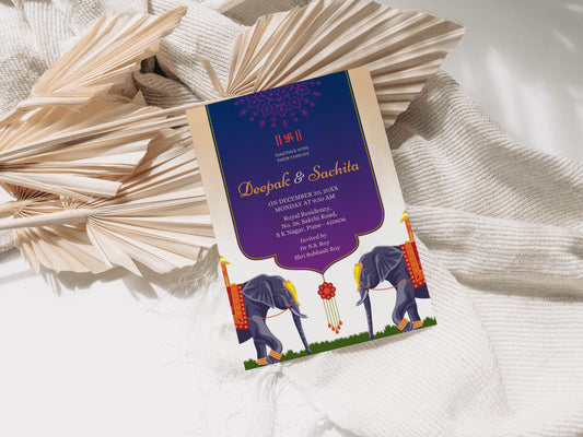 Traditional Violet Wedding Invitation Template, Printable Invitation, Evite, Digital Wedding Invite,  – W055