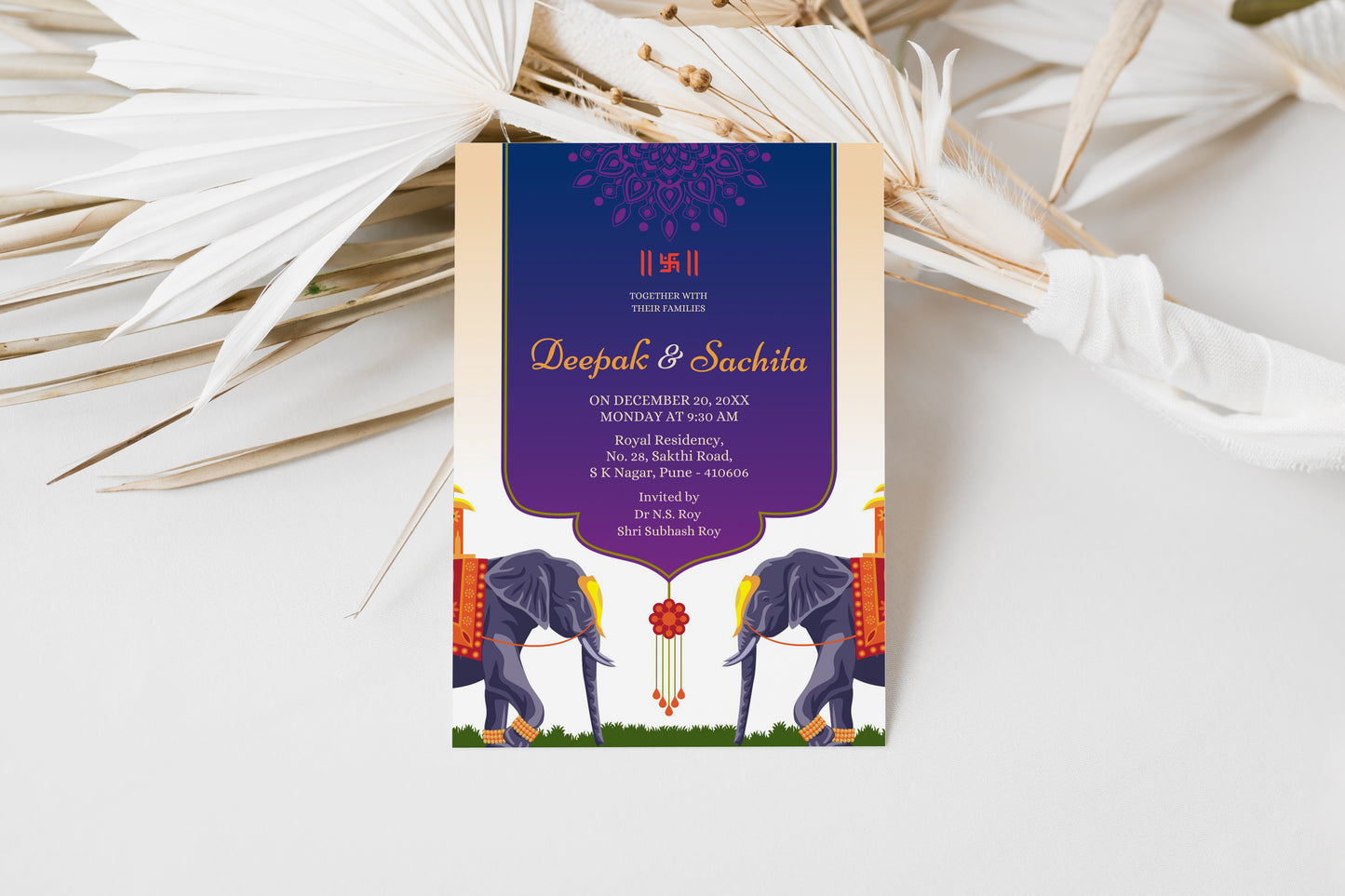 Traditional Violet Wedding Invitation Template, Printable Invitation, Evite, Digital Wedding Invite,  – W055