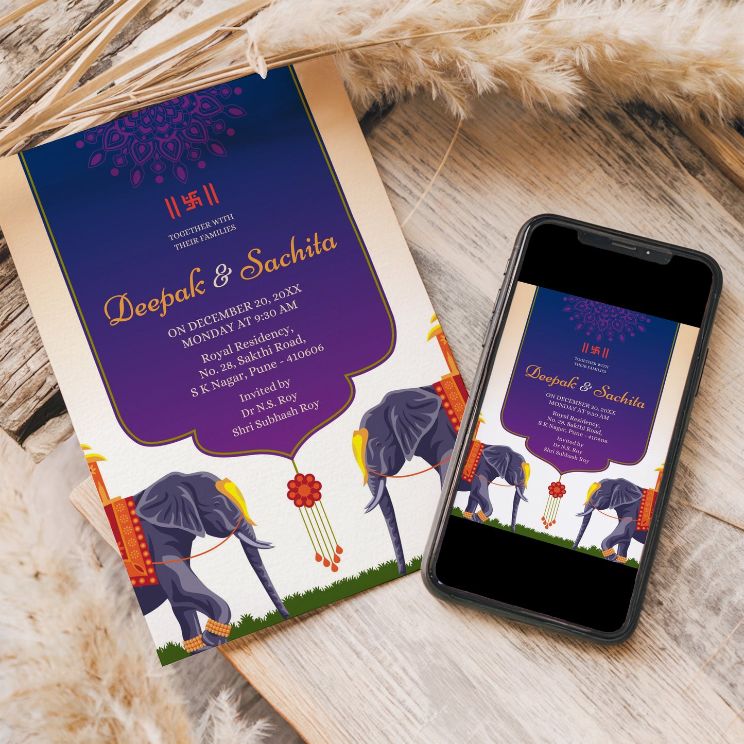 Traditional Violet Wedding Invitation Template, Printable Invitation, Evite, Digital Wedding Invite,  – W055