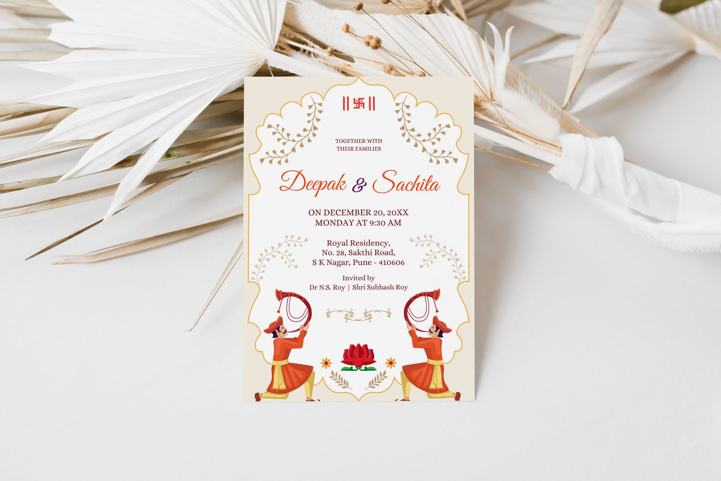 Traditional Wedding Invitation Template, Printable Invitation, Evite, Brown, Peach, Orange, Digital Wedding Invite, – W056
