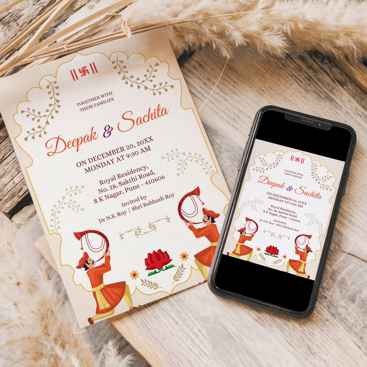 Traditional Wedding Invitation Template, Printable Invitation, Evite, Brown, Peach, Orange, Digital Wedding Invite, – W056