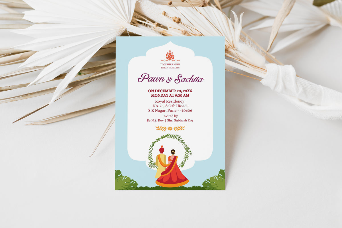 Traditional Blue Wedding Invitation Template, Printable Invitation, Evite, Digital Wedding Invite, – W057
