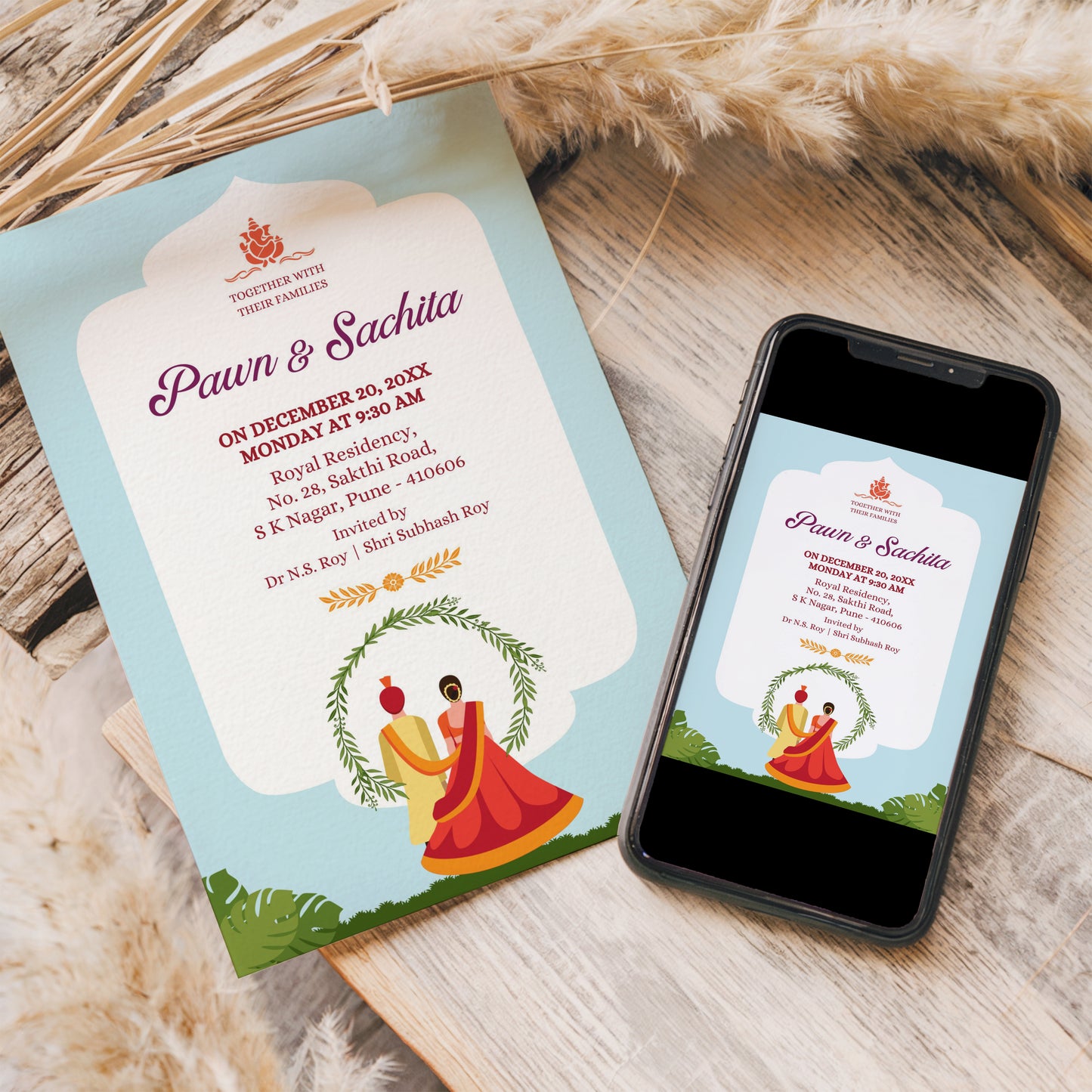 Traditional Blue Wedding Invitation Template, Printable Invitation, Evite, Digital Wedding Invite, – W057