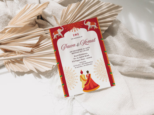 Traditional Red Arch Wedding Invitation Template, Printable Invitation, Evite, Digital Wedding Invite, – W059