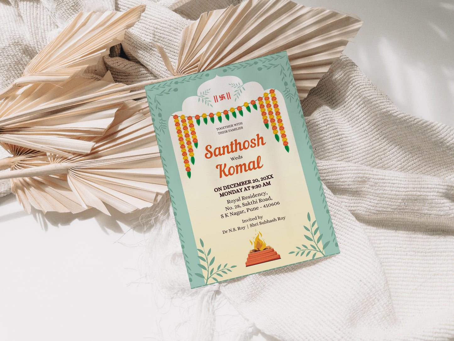 Marigold Pastel Blue Wedding Invitation Template, Printable Invitation, Evite, Digital Wedding Invite, – W060