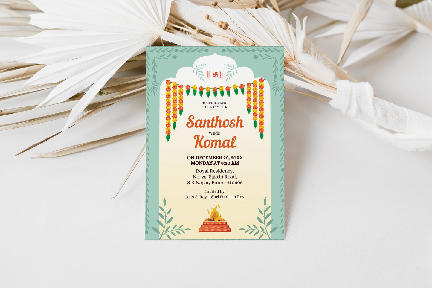 Marigold Pastel Blue Wedding Invitation Template, Printable Invitation, Evite, Digital Wedding Invite, – W060