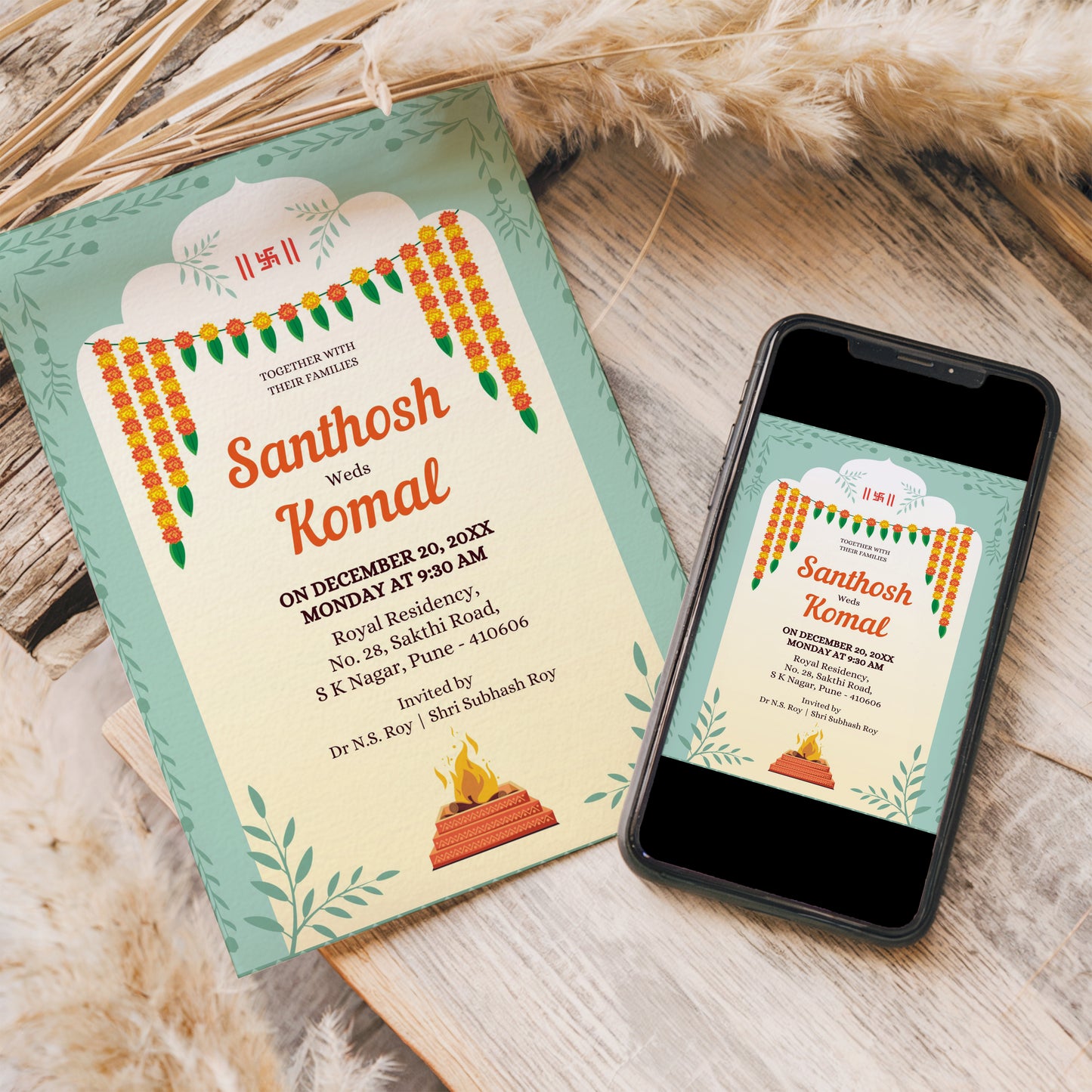Marigold Pastel Blue Wedding Invitation Template, Printable Invitation, Evite, Digital Wedding Invite, – W060