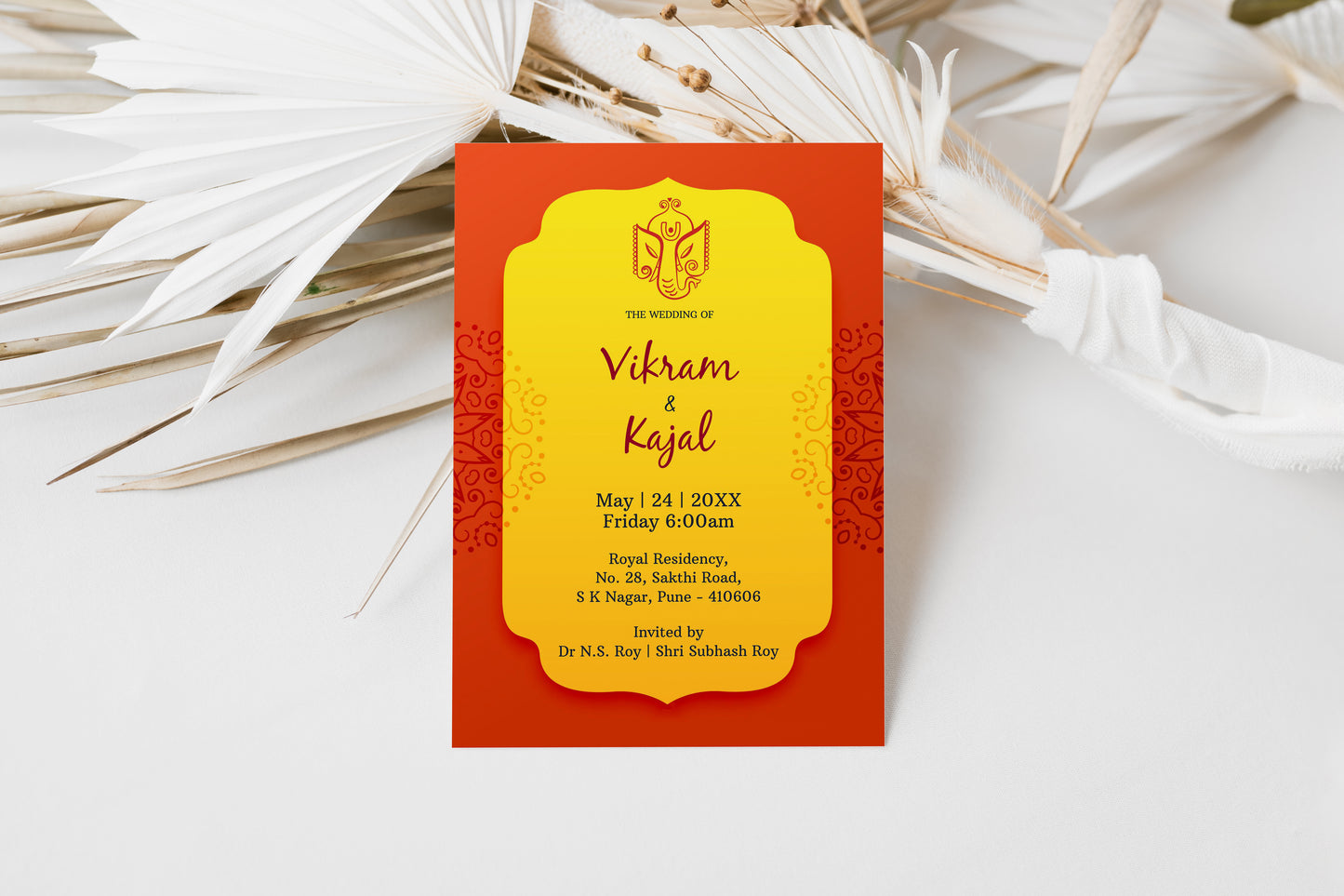 Classic Yellow Palette Wedding Invitation Template, Printable Invitation, Orange, Evite, Digital Wedding Invite, – W103